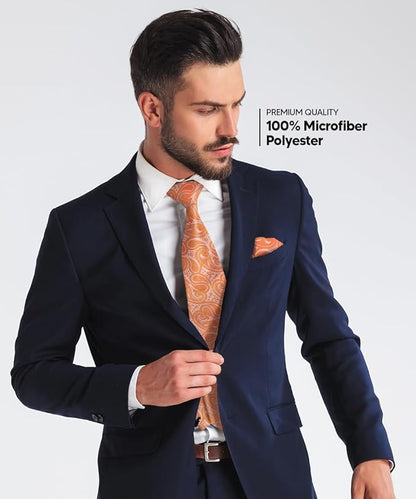 Vittorio Farina Men's Woven Paisley Necktie & Pocket Square - Suits You Sir - Burnt Orange - 