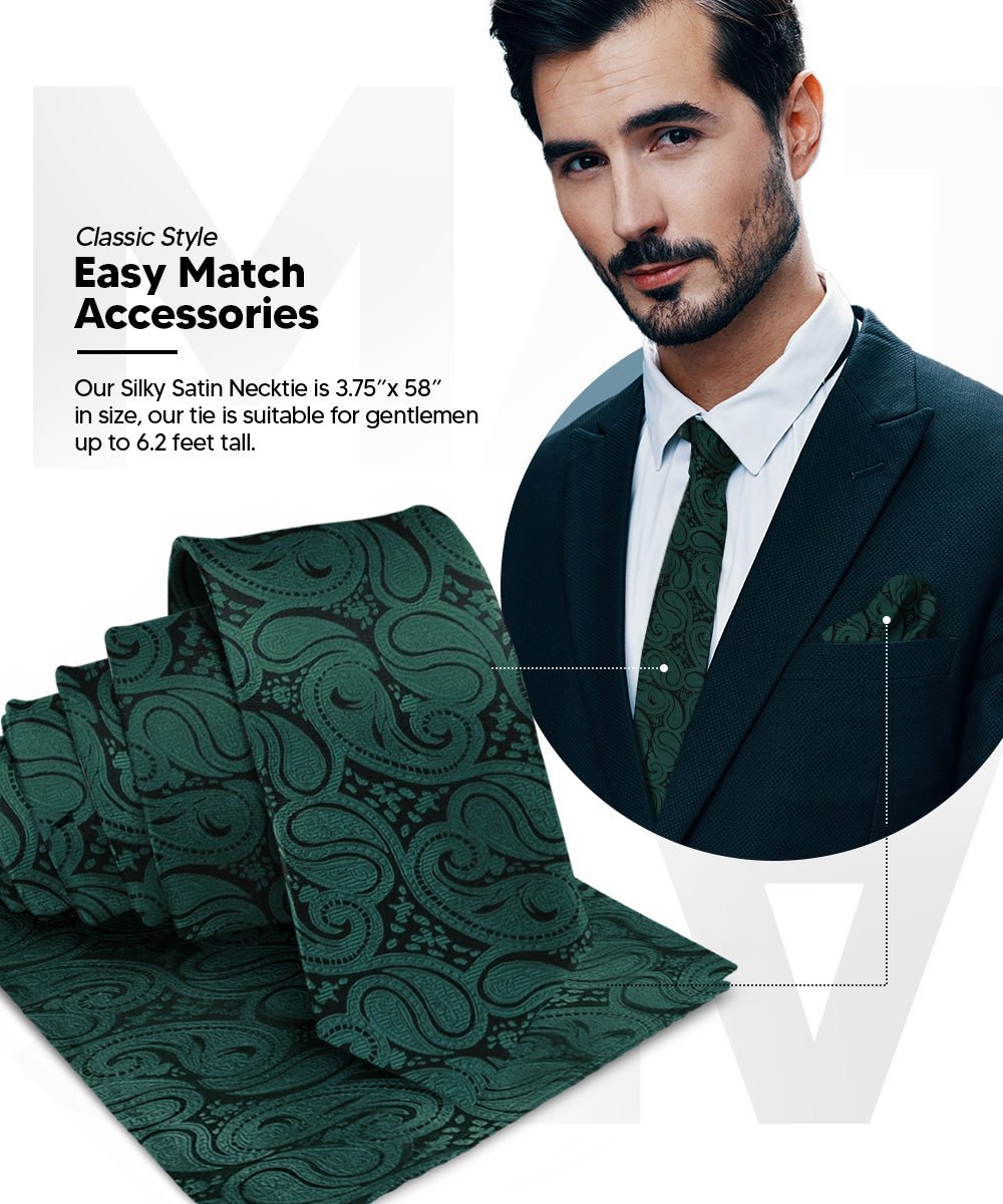 Vittorio Farina Men's Woven Paisley Necktie & Pocket Square - Suits You Sir - Hunter Green - 