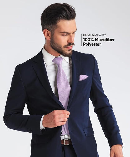 Vittorio Farina Men's Woven Paisley Necktie & Pocket Square - Suits You Sir - Lavender - 