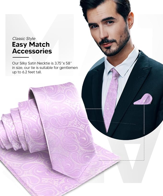Vittorio Farina Men's Woven Paisley Necktie & Pocket Square - Suits You Sir - Lavender - 