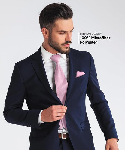 Vittorio Farina Men's Woven Paisley Necktie & Pocket Square - Suits You Sir - Pink - 