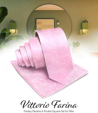 Vittorio Farina Men's Woven Paisley Necktie & Pocket Square - Suits You Sir - Pink - 