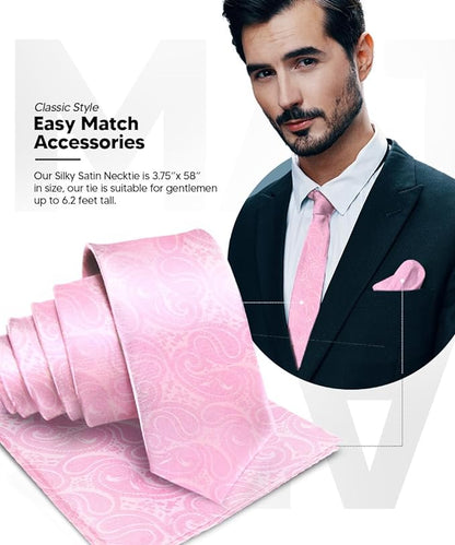 Vittorio Farina Men's Woven Paisley Necktie & Pocket Square - Suits You Sir - Pink - 