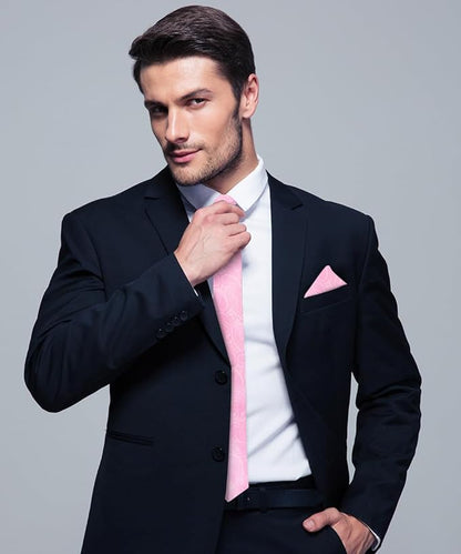 Vittorio Farina Men's Woven Paisley Necktie & Pocket Square - Suits You Sir - Pink - 