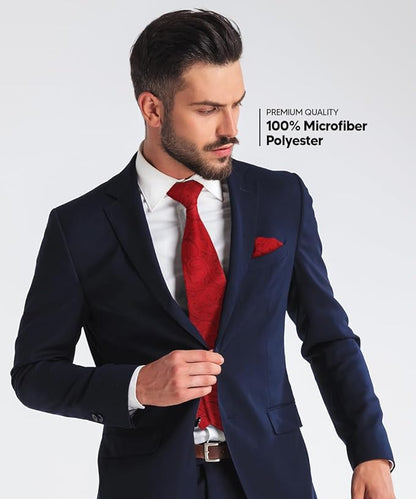 Vittorio Farina Men's Woven Paisley Necktie & Pocket Square - Suits You Sir - Red - 