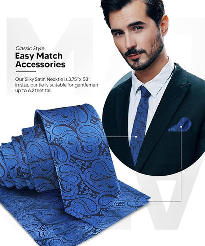 Vittorio Farina Men's Woven Paisley Necktie & Pocket Square - Suits You Sir - Royal Blue - 