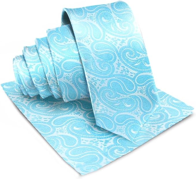Vittorio Farina Men's Woven Paisley Necktie & Pocket Square - Suits You Sir - Turquoise - 