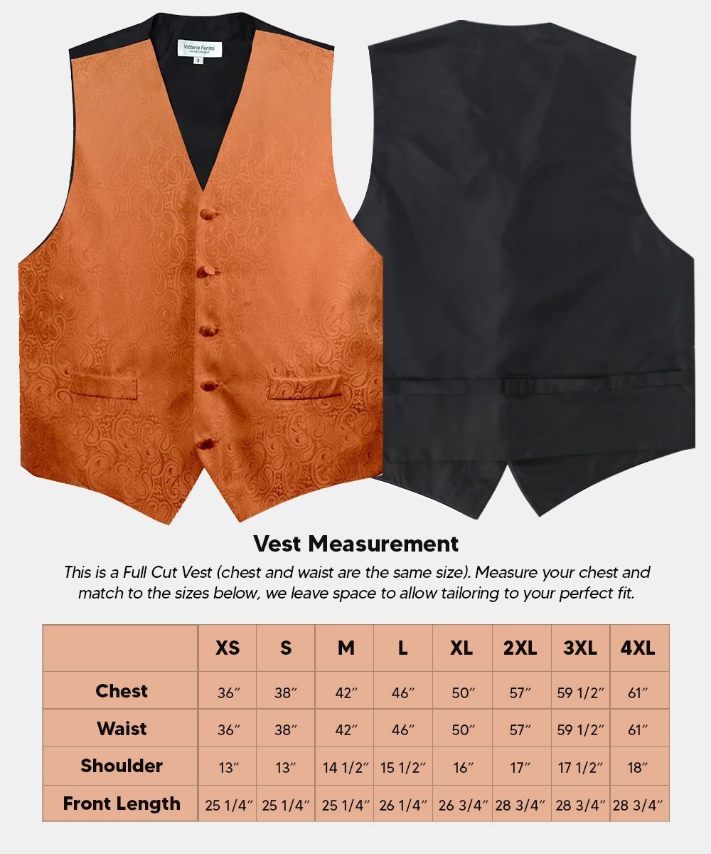 Vittorio Farina Men's Woven Paisley Vest, Necktie, Bow Tie and Pocket Square Set (Black Back) - Suits You Sir - Burnt Orange - XS