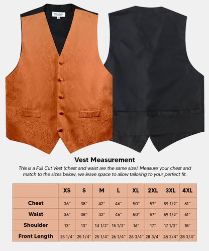 Vittorio Farina Men's Woven Paisley Vest, Necktie, Bow Tie and Pocket Square Set (Black Back) - Suits You Sir - Burnt Orange - XS