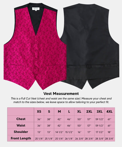 Vittorio Farina Men's Woven Paisley Vest, Necktie, Bow Tie and Pocket Square Set (Black Back) - Suits You Sir - Hot Pink - XS