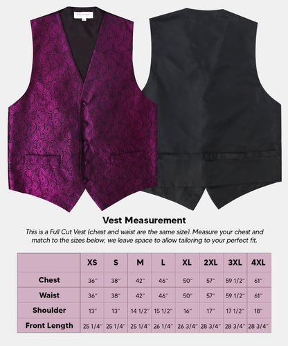 Vittorio Farina Men's Woven Paisley Vest, Necktie, Bow Tie and Pocket Square Set (Black Back) - Suits You Sir - Plum - XS