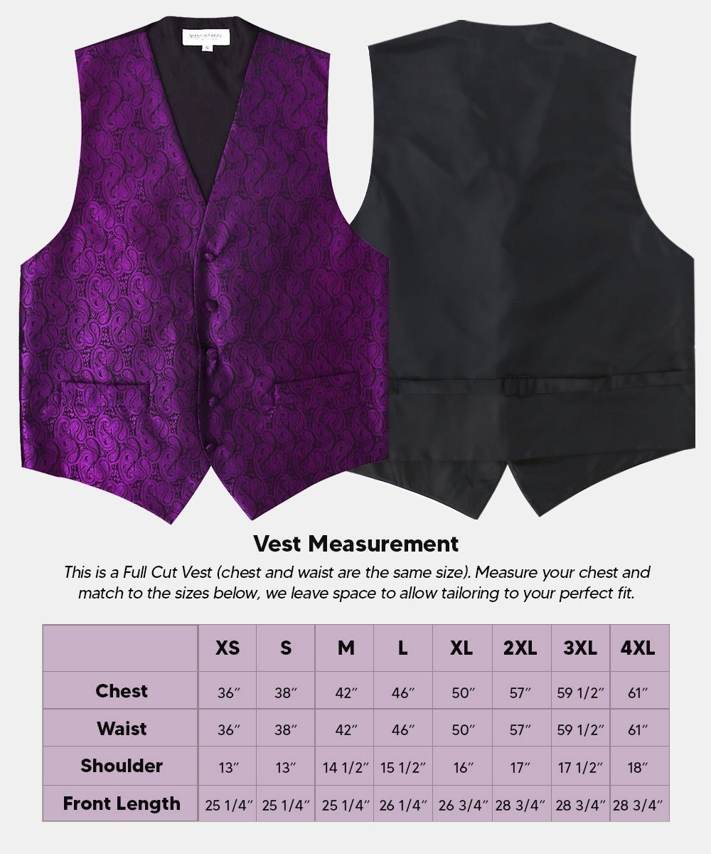 Vittorio Farina Men's Woven Paisley Vest, Necktie, Bow Tie and Pocket Square Set (Black Back) - Suits You Sir - Purple - XS