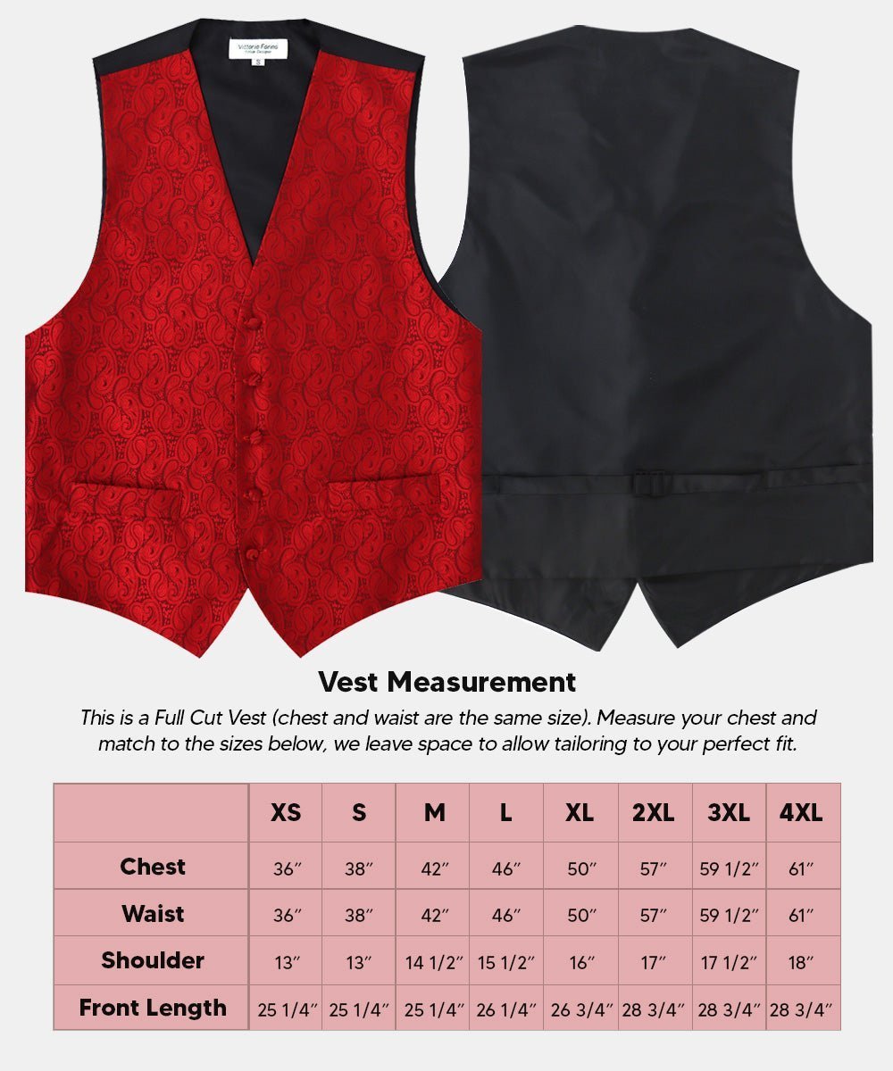 Vittorio Farina Men's Woven Paisley Vest, Necktie, Bow Tie and Pocket Square Set (Black Back) - Suits You Sir - Red - XS