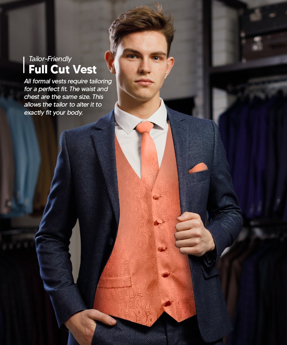 Vittorio Farina Men's Woven Paisley Vest, Necktie, Bow Tie and Pocket Square Set (Black Back) - Suits You Sir - Rose Gold - XS