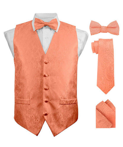 Vittorio Farina Men's Woven Paisley Vest, Necktie, Bow Tie and Pocket Square Set (Black Back) - Suits You Sir - Rose Gold - XS