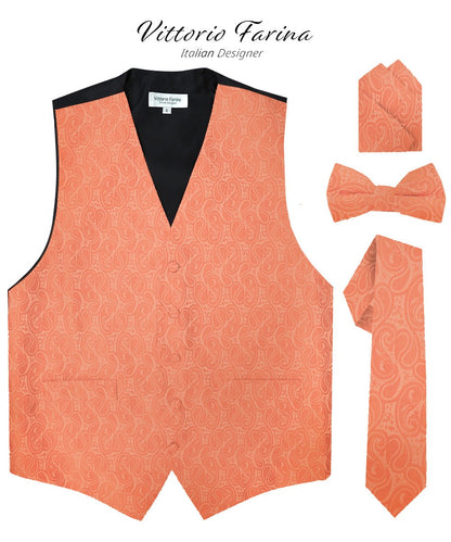 Vittorio Farina Men's Woven Paisley Vest, Necktie, Bow Tie and Pocket Square Set (Black Back) - Suits You Sir - Rose Gold - XS