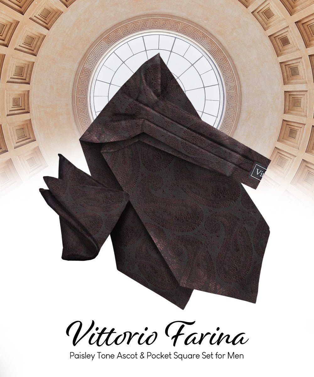 Vittorio Farina Men's Woven Pasiley Ascot & Pocket Square - Suits You Sir - Brown - 