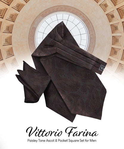 Vittorio Farina Men's Woven Pasiley Ascot & Pocket Square - Suits You Sir - Brown - 