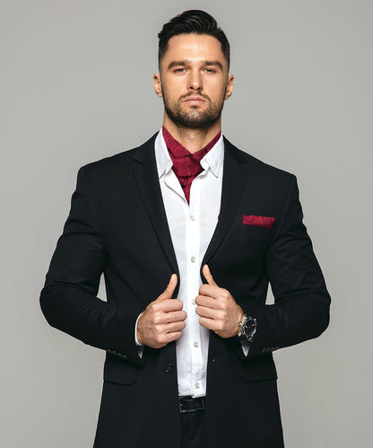 Vittorio Farina Men's Woven Pasiley Ascot & Pocket Square - Suits You Sir - Burgundy - 