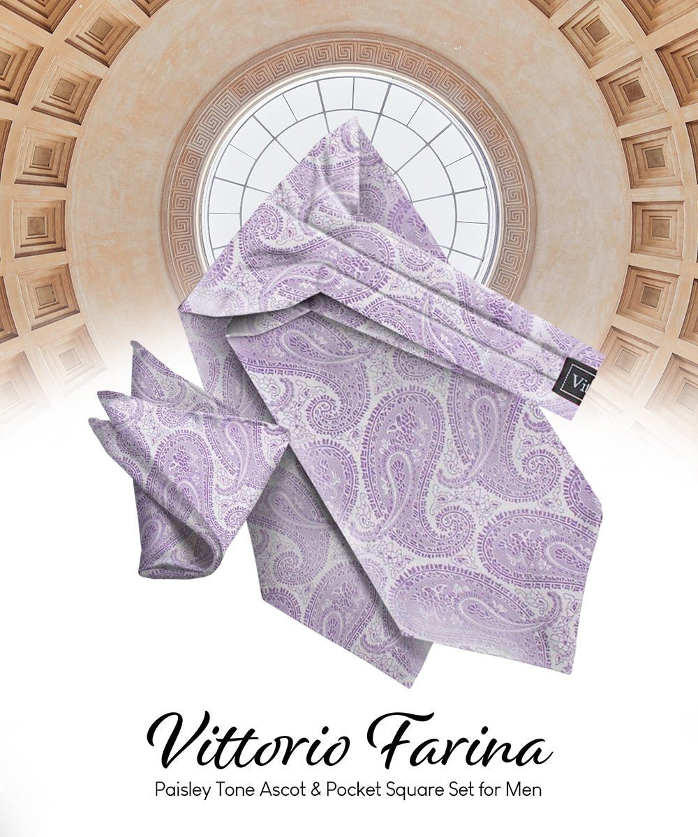 Vittorio Farina Men's Woven Pasiley Ascot & Pocket Square - Suits You Sir - Lavender - 