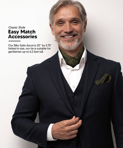 Vittorio Farina Men's Woven Pasiley Ascot & Pocket Square - Suits You Sir - Olive Green - 