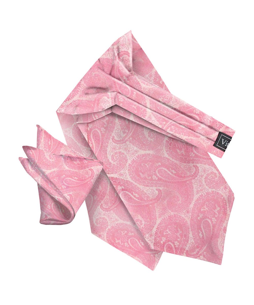 Vittorio Farina Men's Woven Pasiley Ascot & Pocket Square - Suits You Sir - Pink - 