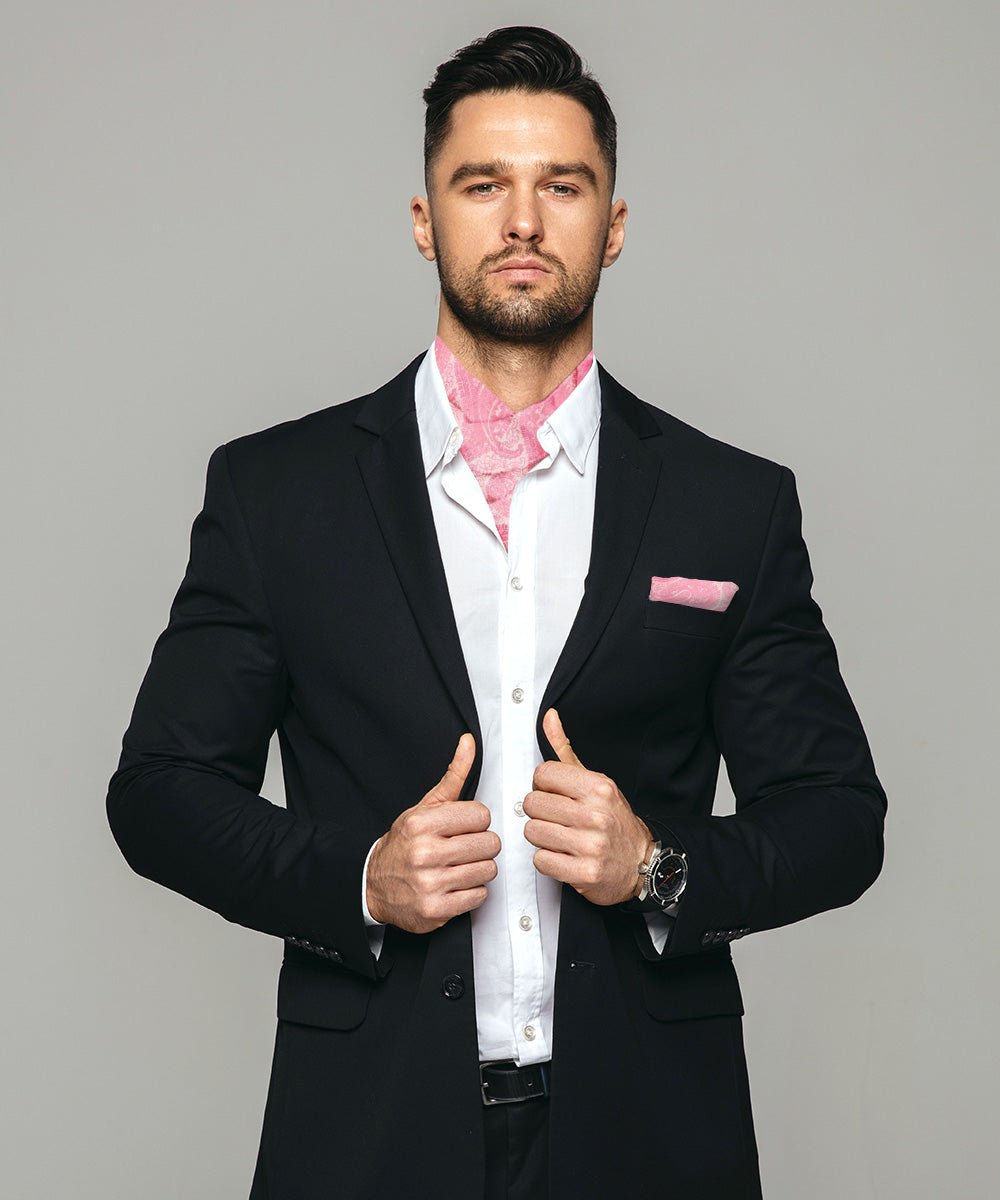 Vittorio Farina Men's Woven Pasiley Ascot & Pocket Square - Suits You Sir - Pink - 