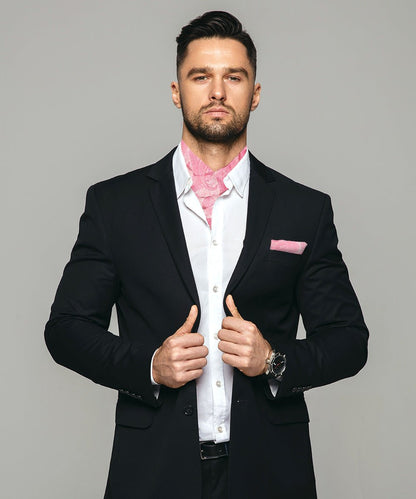 Vittorio Farina Men's Woven Pasiley Ascot & Pocket Square - Suits You Sir - Pink - 
