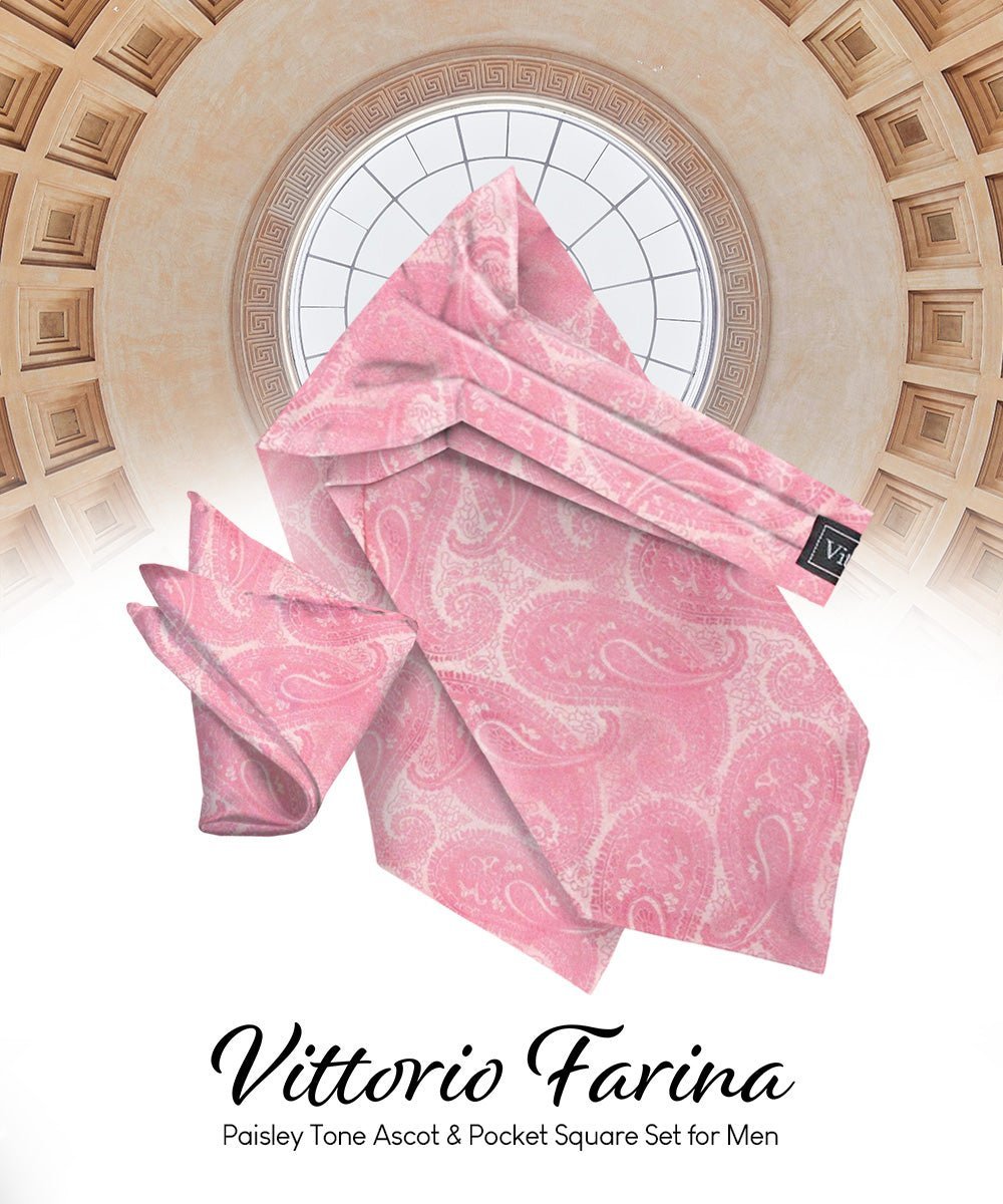 Vittorio Farina Men's Woven Pasiley Ascot & Pocket Square - Suits You Sir - Pink - 