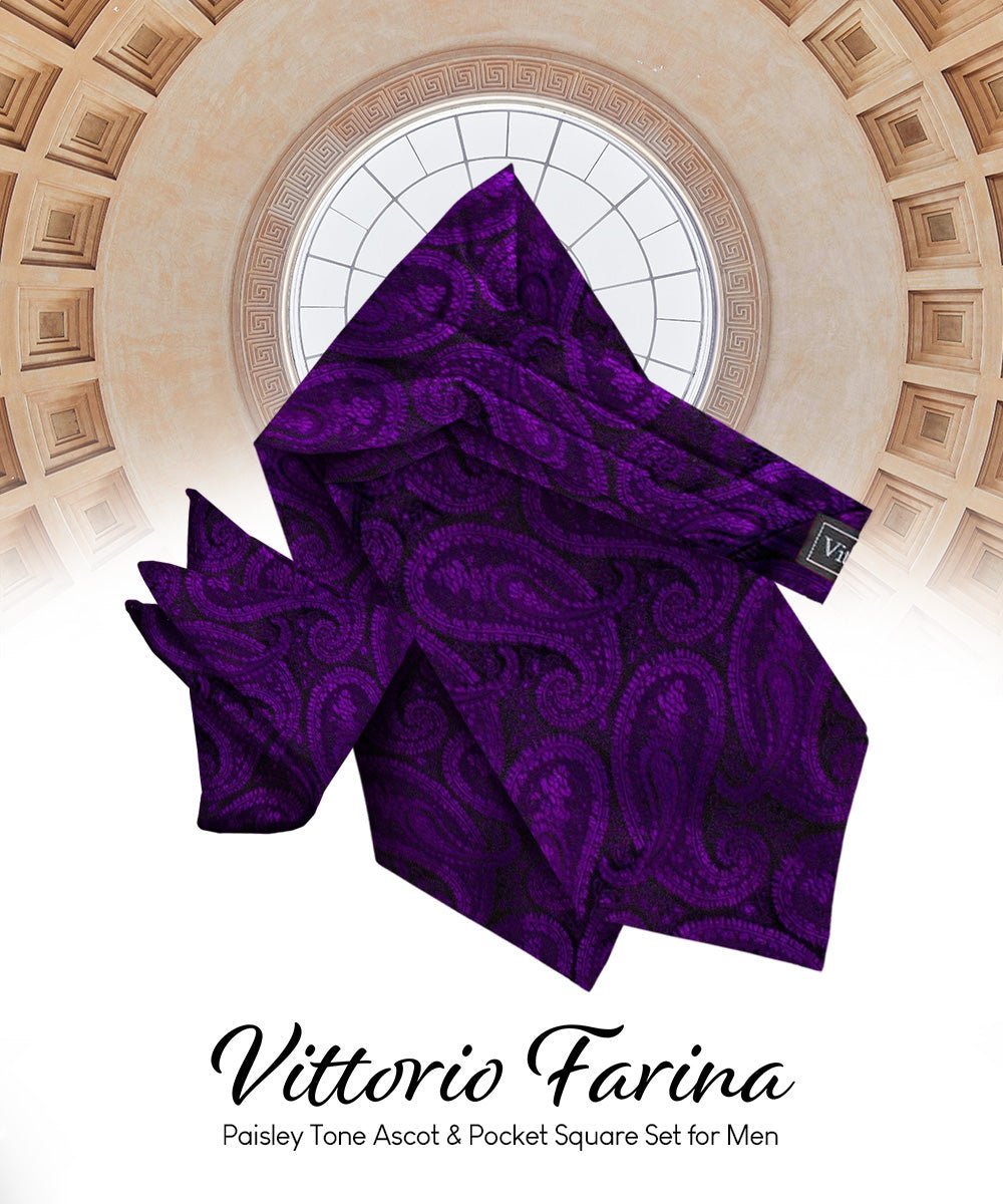 Vittorio Farina Men's Woven Pasiley Ascot & Pocket Square - Suits You Sir - Purple - 