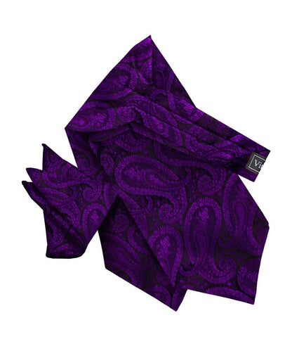Vittorio Farina Men's Woven Pasiley Ascot & Pocket Square - Suits You Sir - Purple - 