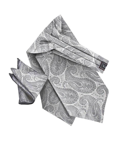 Vittorio Farina Men's Woven Pasiley Ascot & Pocket Square - Suits You Sir - Silver - 
