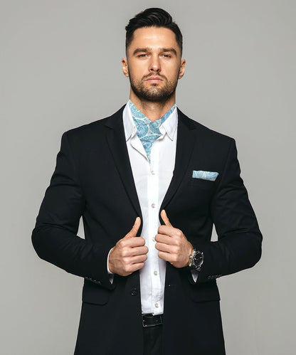 Vittorio Farina Men's Woven Pasiley Ascot & Pocket Square - Suits You Sir - Sky Blue - 