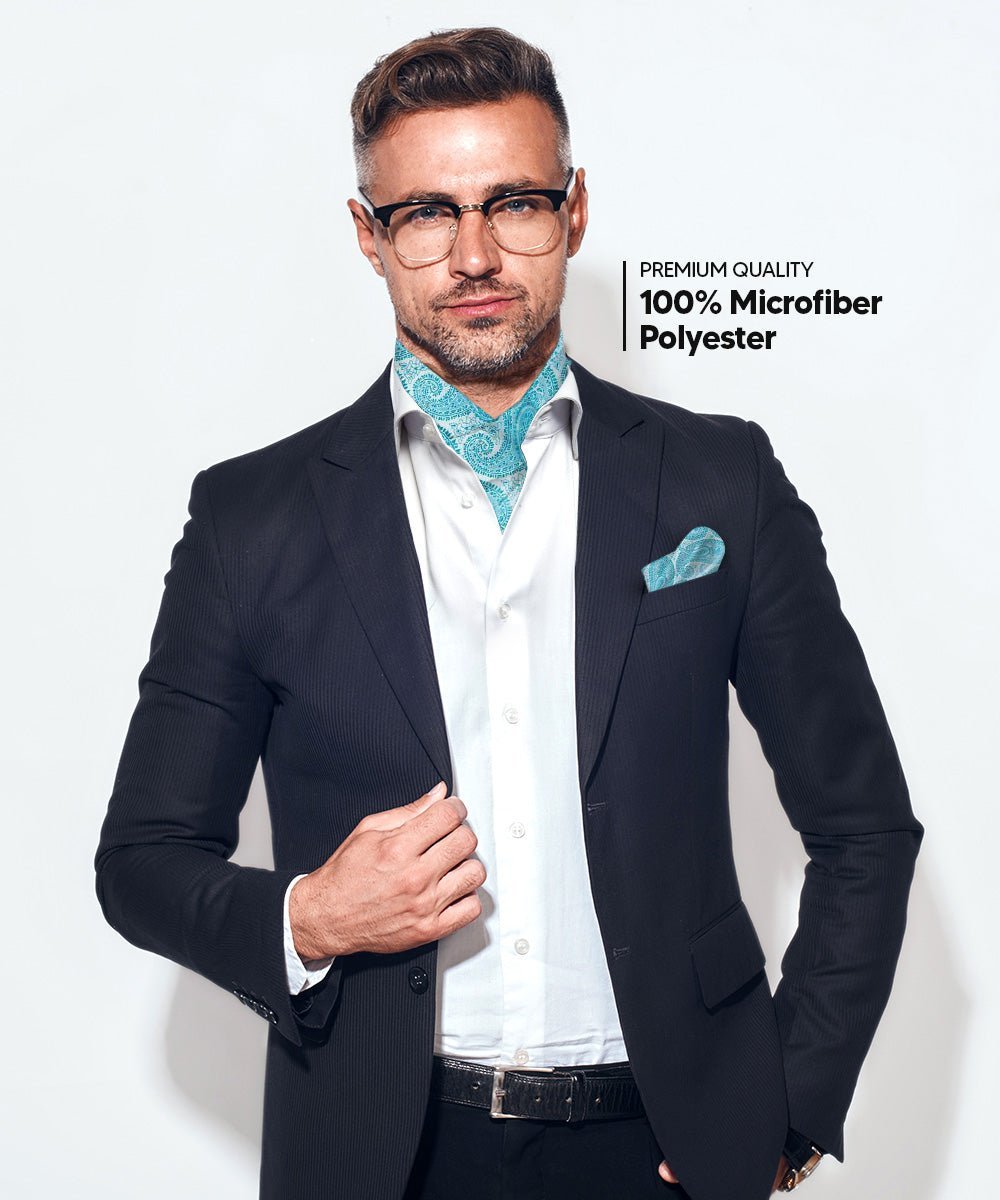 Vittorio Farina Men's Woven Pasiley Ascot & Pocket Square - Suits You Sir - Turquoise - 