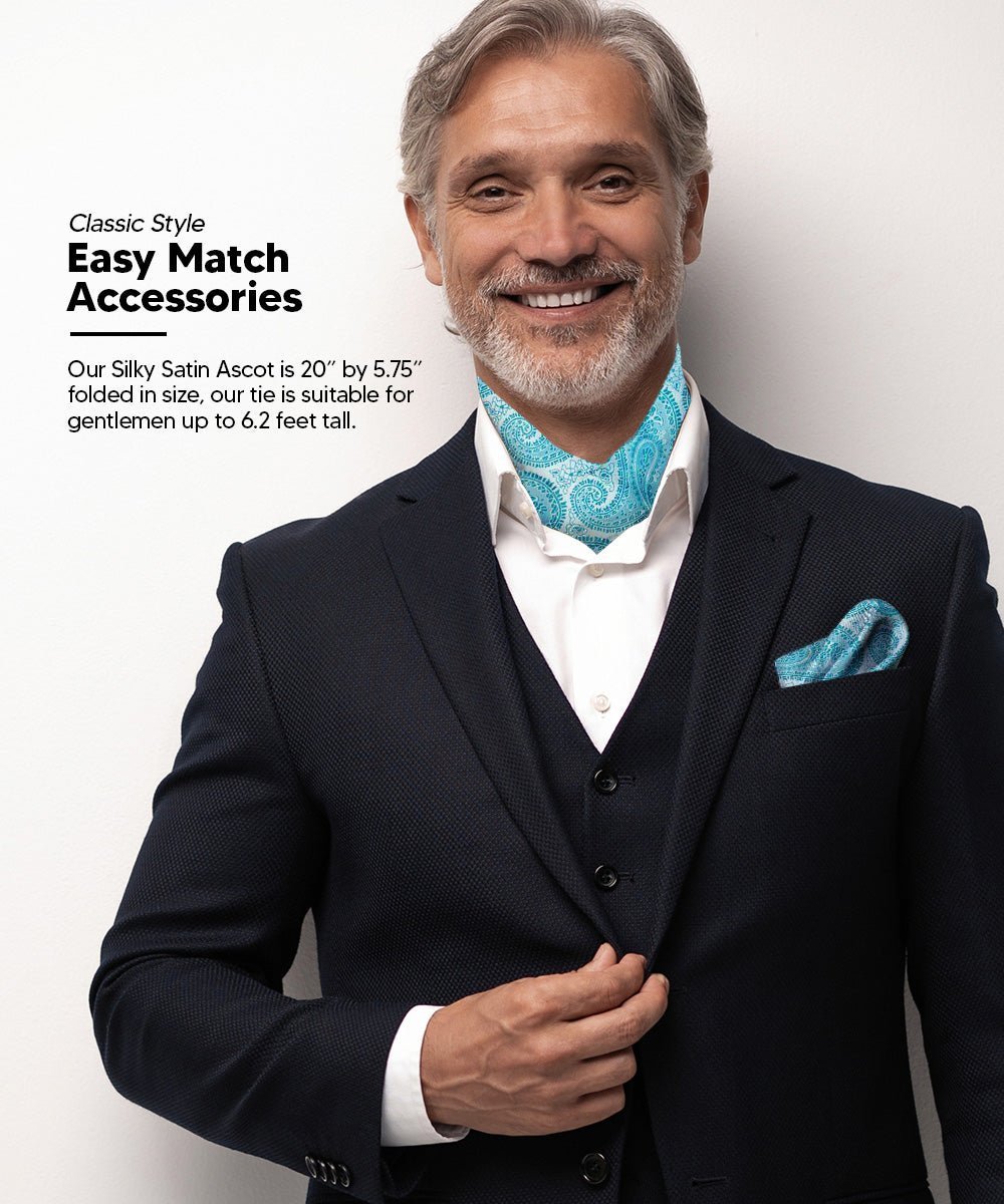 Vittorio Farina Men's Woven Pasiley Ascot & Pocket Square - Suits You Sir - Turquoise - 