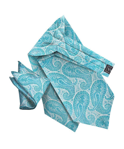 Vittorio Farina Men's Woven Pasiley Ascot & Pocket Square - Suits You Sir - Turquoise - 