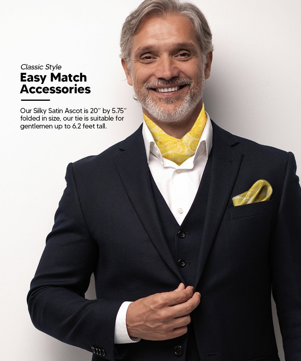 Vittorio Farina Men's Woven Pasiley Ascot & Pocket Square - Suits You Sir - Yellow - 