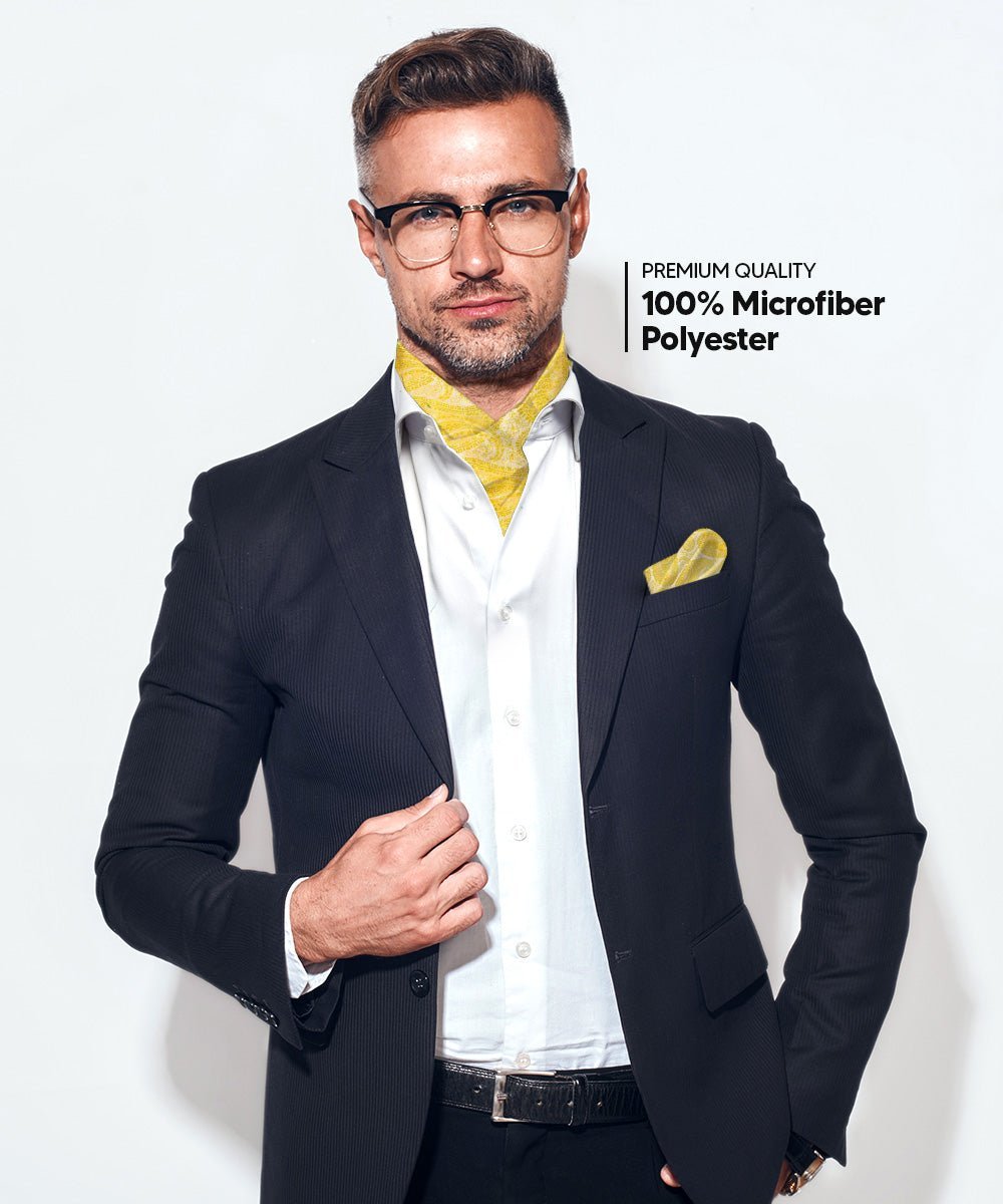 Vittorio Farina Men's Woven Pasiley Ascot & Pocket Square - Suits You Sir - Yellow - 