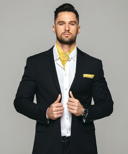 Vittorio Farina Men's Woven Pasiley Ascot & Pocket Square - Suits You Sir - Yellow - 