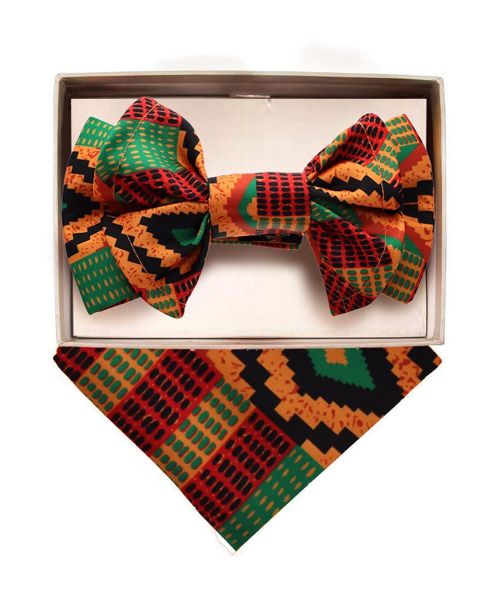 Vittorio Farina Men's XL Kente Bow Tie & Pocket Square in Gift Box - Suits You Sir - Kente 2 - 