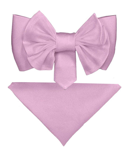 Vittorio Farina Men's XL Solid Satin Bow Tie & Pocket Square in Gift Box - Suits You Sir - Lavender - 