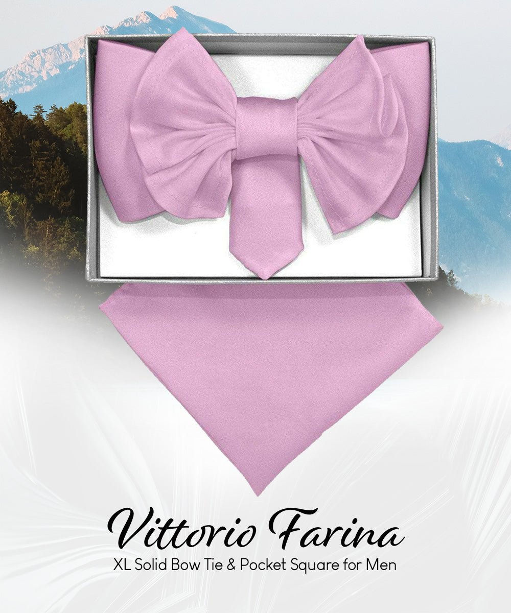 Vittorio Farina Men's XL Solid Satin Bow Tie & Pocket Square in Gift Box - Suits You Sir - Lavender - 