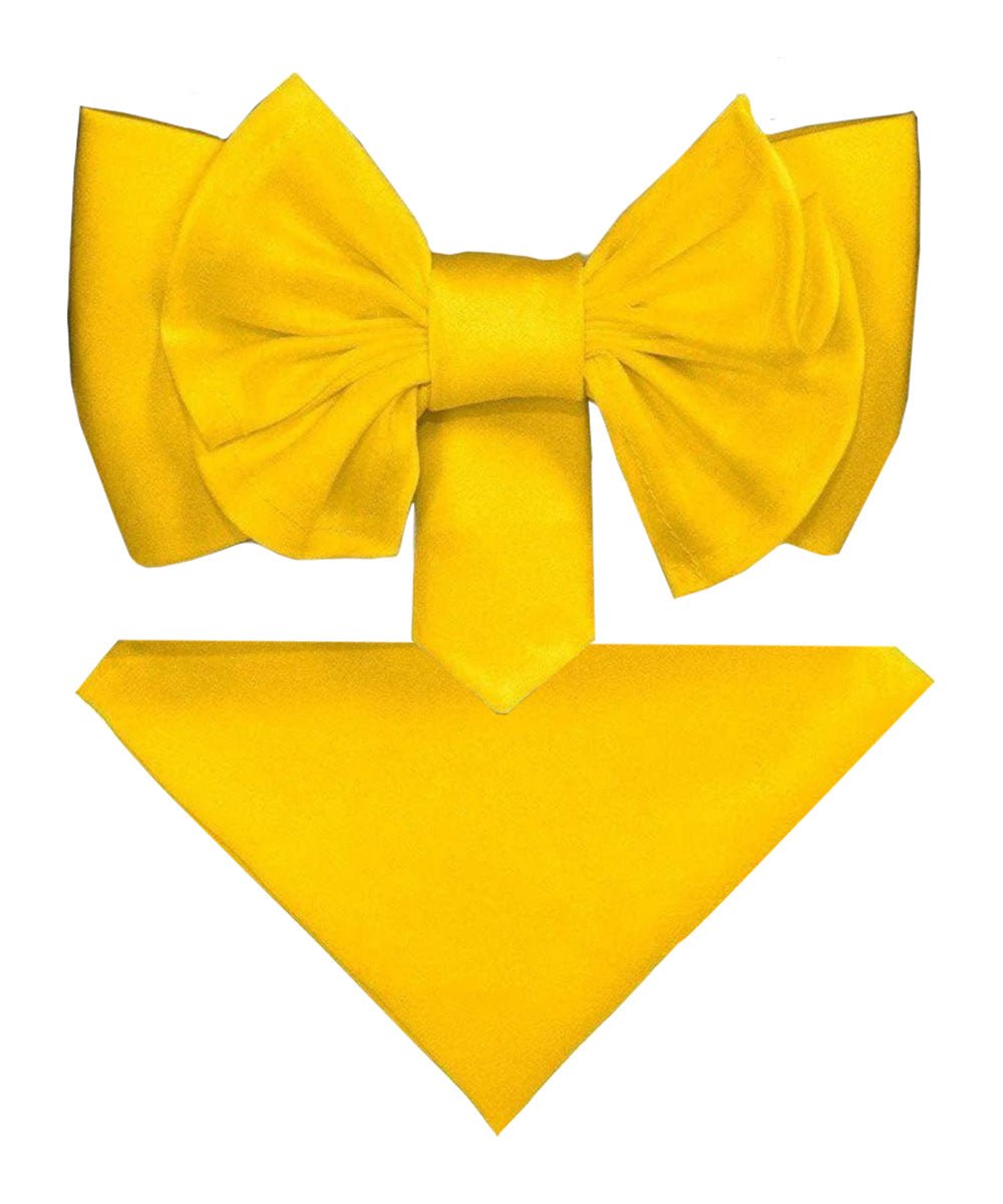 Vittorio Farina Men's XL Solid Satin Bow Tie & Pocket Square in Gift Box - Suits You Sir - Mustard Yellow - 