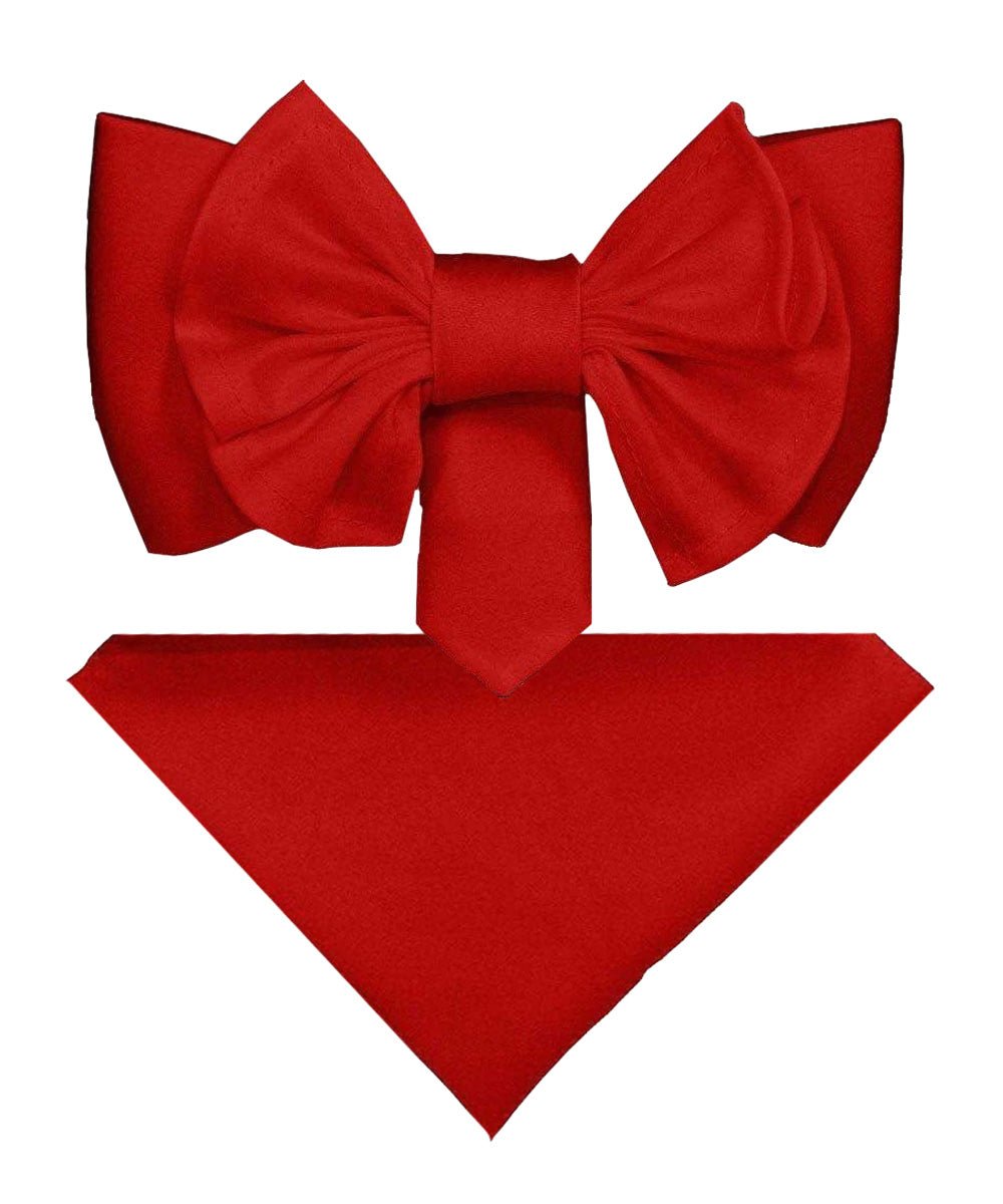 Vittorio Farina Men's XL Solid Satin Bow Tie & Pocket Square in Gift Box - Suits You Sir - Red - 