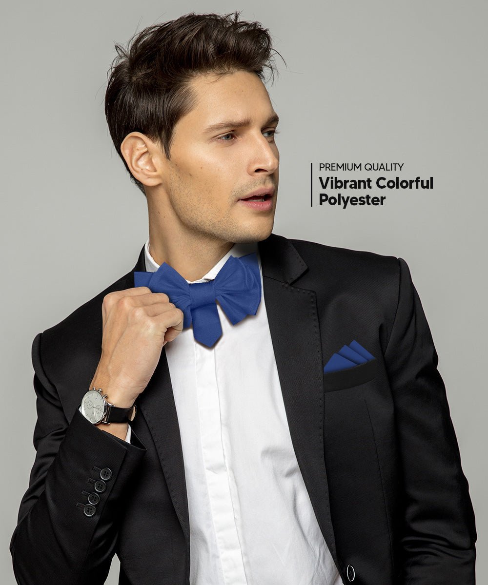 Vittorio Farina Men's XL Solid Satin Bow Tie & Pocket Square in Gift Box - Suits You Sir - Royal Blue - 