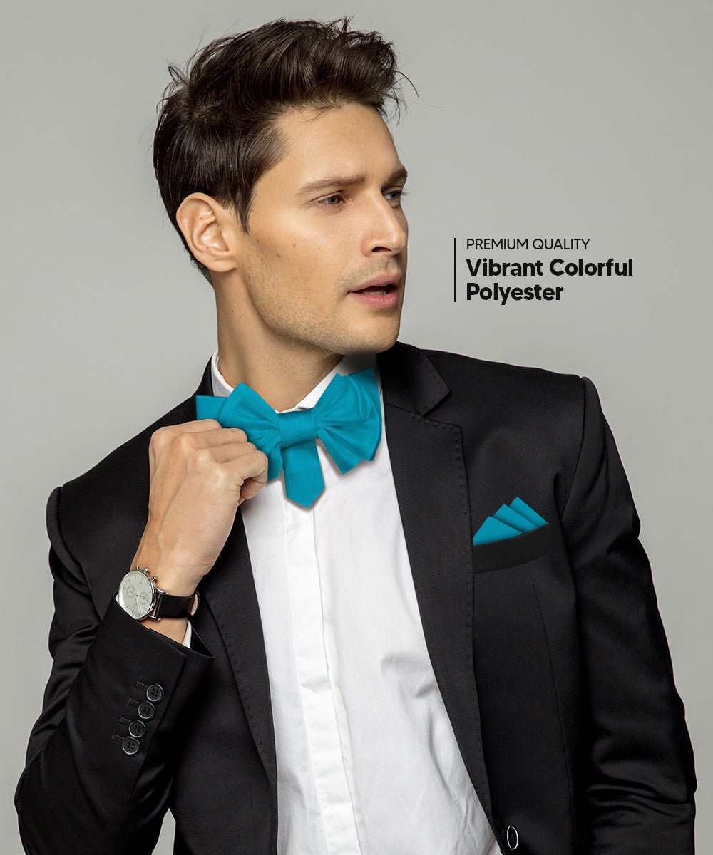 Vittorio Farina Men's XL Solid Satin Bow Tie & Pocket Square in Gift Box - Suits You Sir - Turquoise - 