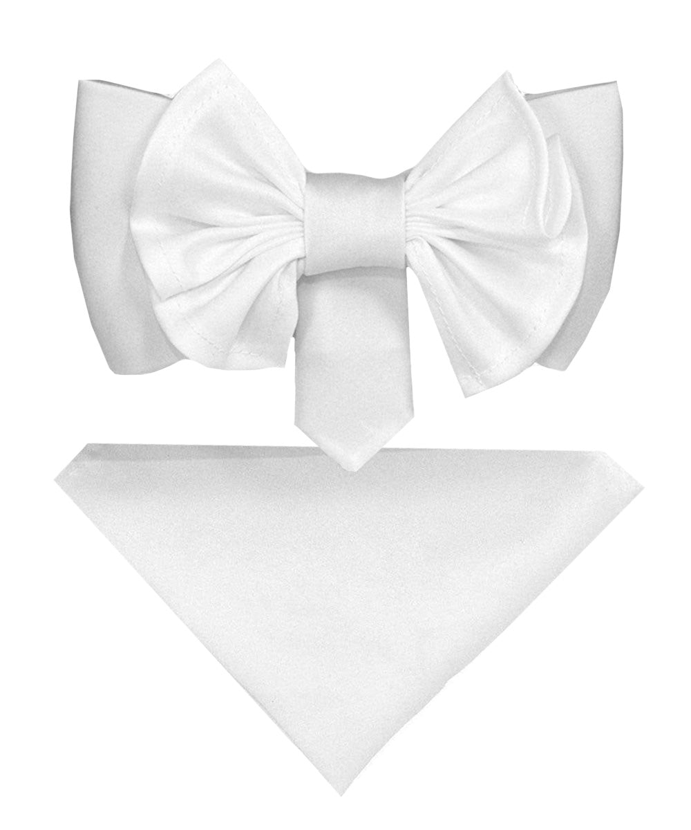 Vittorio Farina Men's XL Solid Satin Bow Tie & Pocket Square in Gift Box - Suits You Sir - White - 