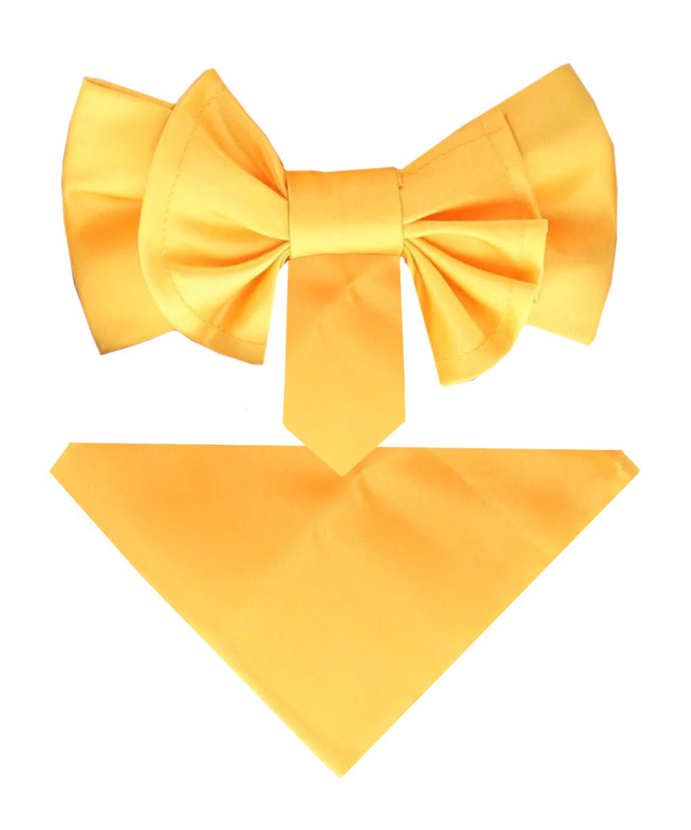 Vittorio Farina Men's XL Solid Satin Bow Tie & Pocket Square in Gift Box - Suits You Sir - Yellow - 