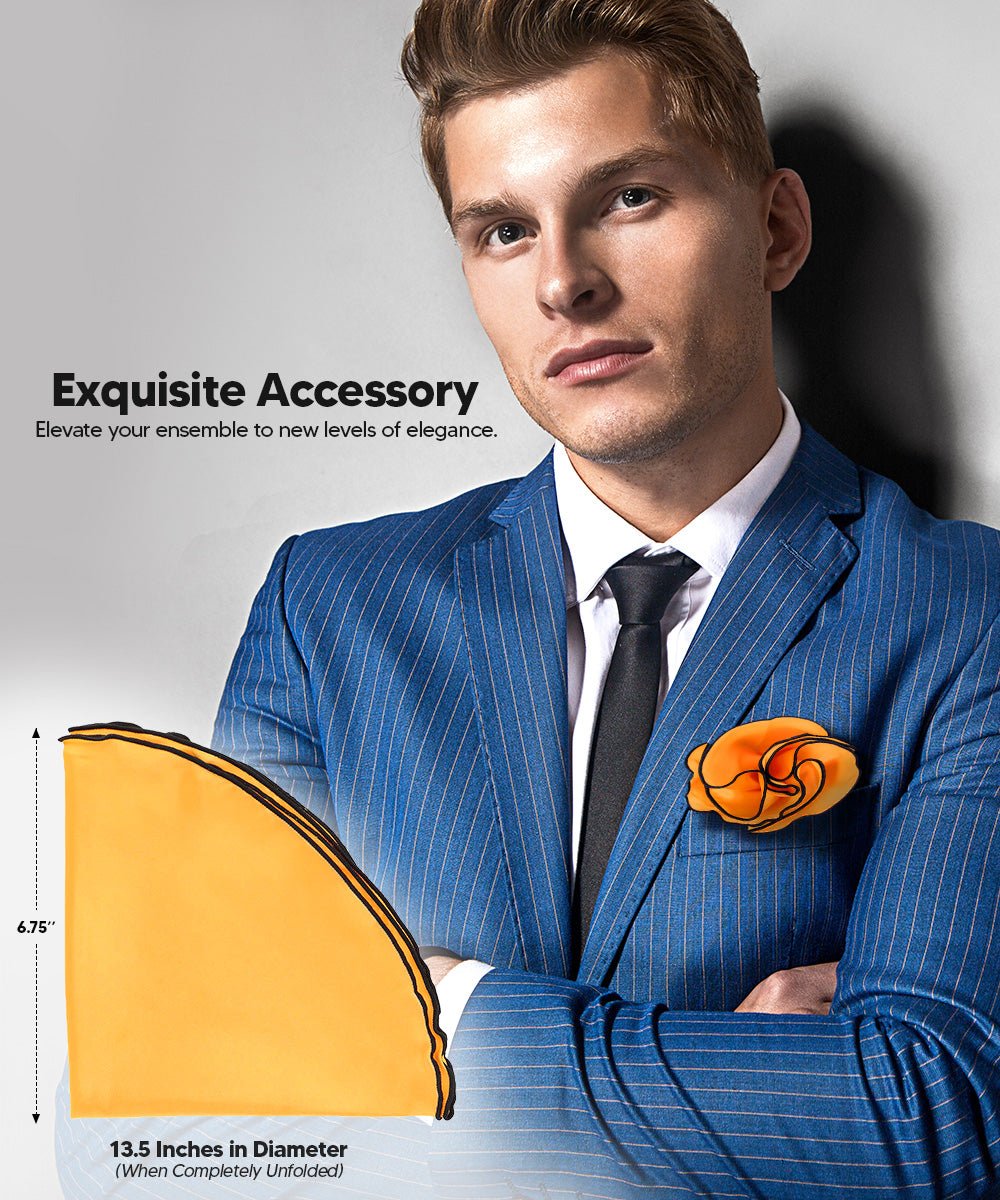 Vittorio Farina Round Satin Pocket Square with Embroidered Piping - Suits You Sir - Amber and Black - 