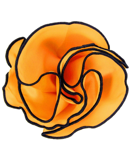 Vittorio Farina Round Satin Pocket Square with Embroidered Piping - Suits You Sir - Amber and Black - 